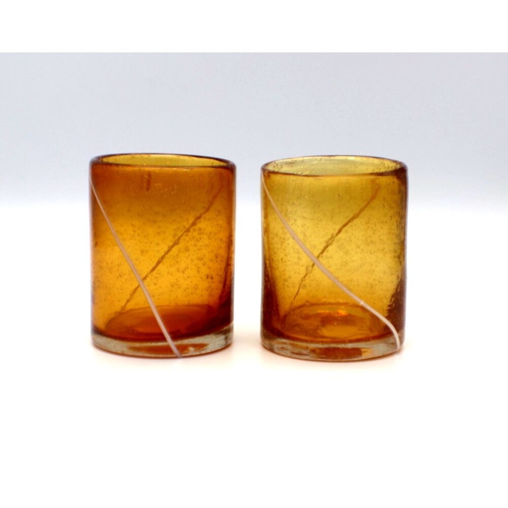 Venini for Disaronno Candle Holder Amber Lowball Tumbler Controlled Bubble